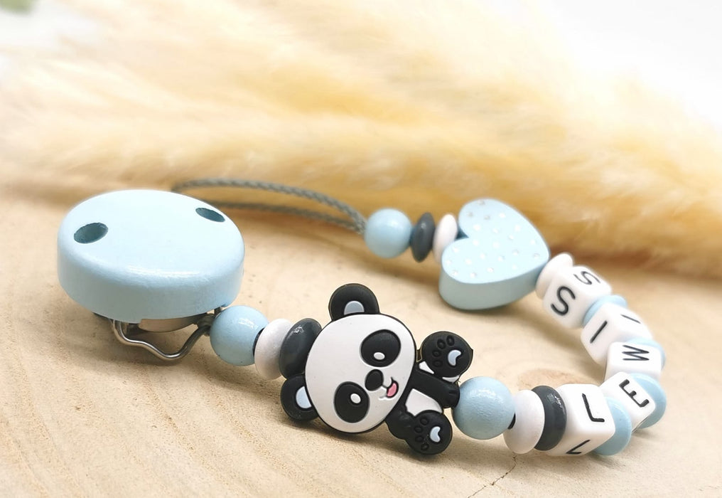 Schnullerkette Panda personalisiert mit Name Junge Babyblau Geschenk Baby Geburt Taufe - CreativMade 