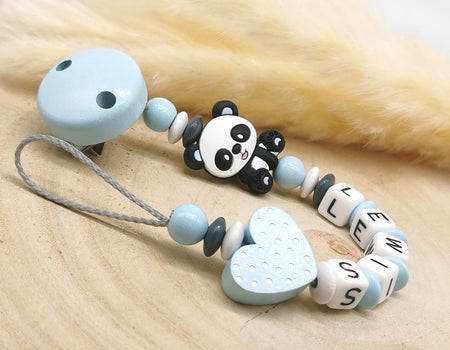 Schnullerkette Panda personalisiert mit Name Junge Babyblau Geschenk Baby Geburt Taufe - CreativMade 