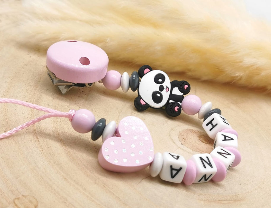 Schnullerkette Panda personalisiert mit Name Mädchen Rosa Geschenk Baby Geburt Taufe - CreativMade 