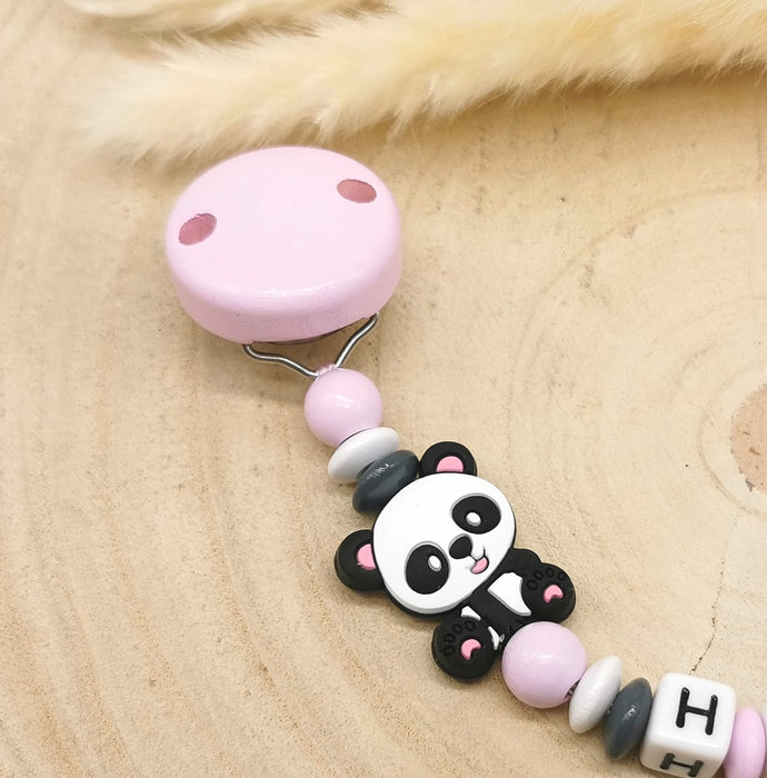 Schnullerkette Panda personalisiert mit Name Mädchen Rosa Geschenk Baby Geburt Taufe - CreativMade 