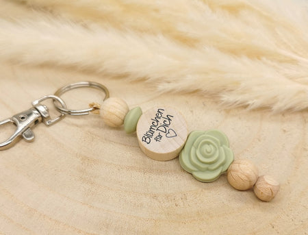 Schlüsselanhänger Blümchen für Dich Olivgrün kleine Aufmerksamkeit Taschenbaumler Geschenkidee Geburtstag Muttertag Valentinstag - CreativMade 