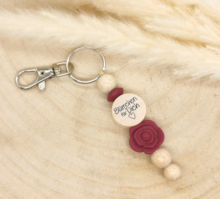 Schlüsselanhänger Blümchen für Dich Weinrot kleine Aufmerksamkeit Taschenbaumler Geschenkidee Geburtstag Muttertag Valentinstag - CreativMade 