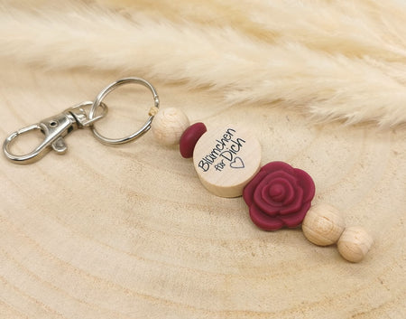 Schlüsselanhänger Blümchen für Dich Weinrot kleine Aufmerksamkeit Taschenbaumler Geschenkidee Geburtstag Muttertag Valentinstag - CreativMade 