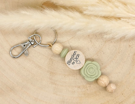 Schlüsselanhänger Blümchen für Dich Olivgrün kleine Aufmerksamkeit Taschenbaumler Geschenkidee Geburtstag Muttertag Valentinstag - CreativMade 
