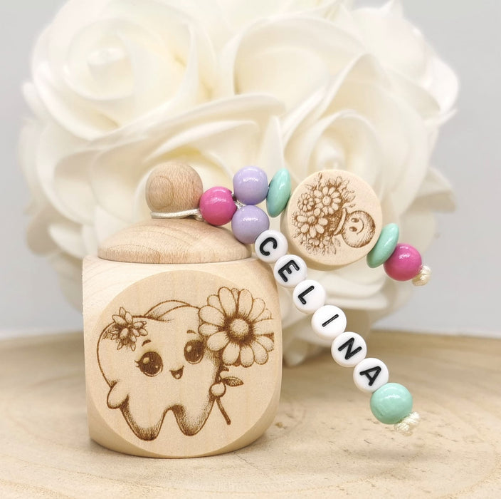 Milchzahndose personalisiert Zahndose mit Name Mädchen Schraubverschluss Holz Geschenk Einschulung - CreativMade 