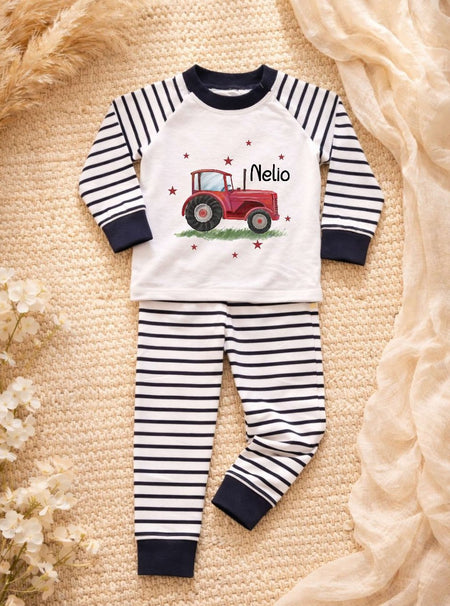 Kinder & Baby Schlafanzug mit Namen Traktor – Personalisierter Pyjama für Jungen - CreativMade