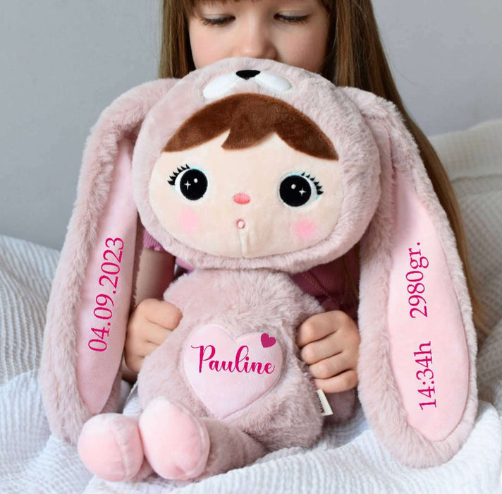 Kuscheltier Hase mit Name Mädchen personalisiertes Plüschtier Stofftier Baby Geburtsdaten - CreativMade 