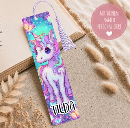 Personalisiertes Lesezeichen Einhorn mit Namen – Geschenk zur Einschulung für Mädchen Metall - CreativMade