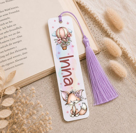 Personalisiertes Lesezeichen Fuchs mit Namen – Geschenk zur Einschulung für Mädchen Metall - CreativMade