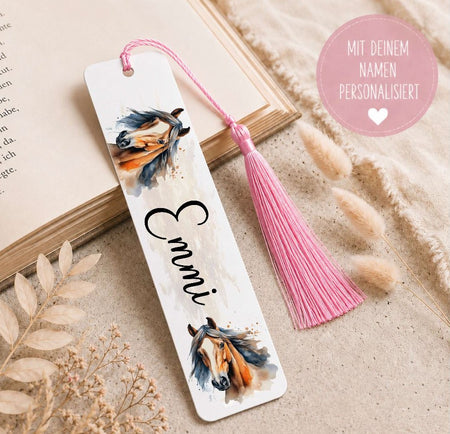 Personalisiertes Lesezeichen Pferd mit Namen – Geschenk zur Einschulung für Mädchen Metall - CreativMade