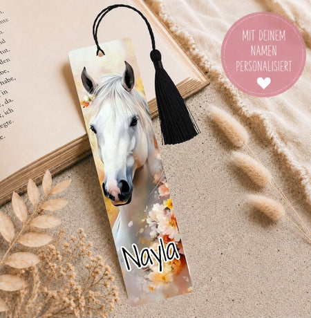 Personalisiertes Lesezeichen Pferd mit Namen – Geschenk zur Einschulung für Mädchen Metall - CreativMade