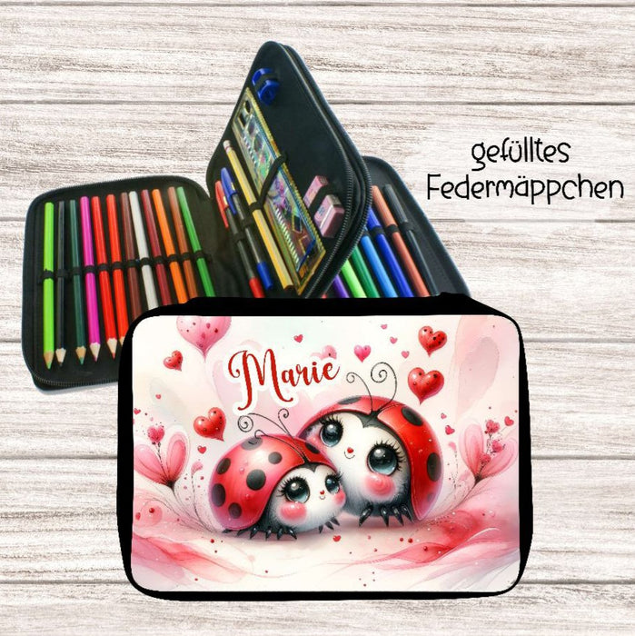 Personalisiertes Federmäppchen mit Name Marienkäfer Mädchen Geschenk Einschulung Federmappe Federpenal - CreativMade