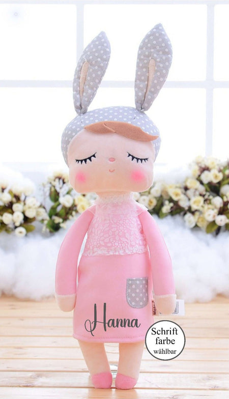 Personalisierte Puppe mit Name Mädchen Stoffpuppe Rosa Kuschelpuppe Angela - CreativMade 