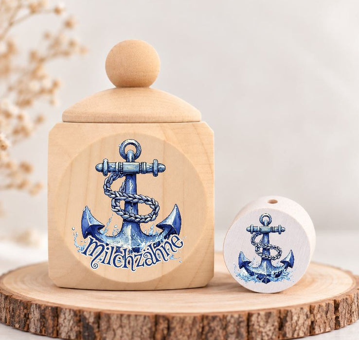 Milchzahndose Anker Holz mit Motivscheibe | DIY & Kreativbedarf 6 x 4cm Zahndose | CreativMade .