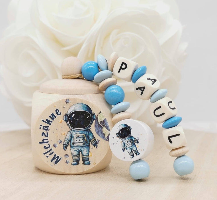 Milchzahndose Astronaut Jungen personalisierte Zahndose mit Namen Weltall - CreativMade