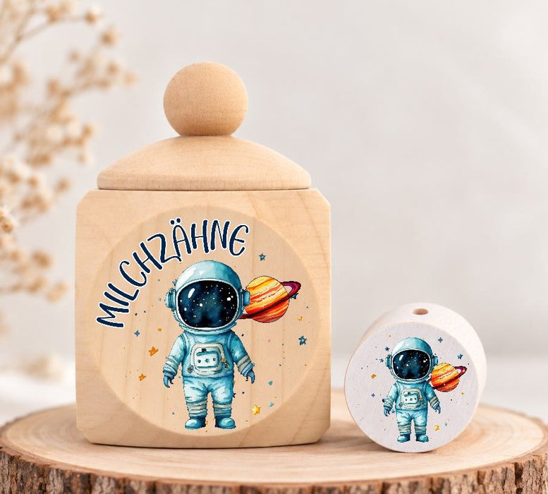 Milchzahndose Astronaut Holz mit Motivscheibe | DIY & Kreativbedarf 6 x 4cm Zahndose | CreativMade .