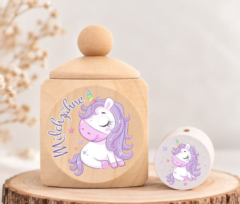 Milchzahndose Einhorn Holz mit Motivscheibe | DIY & Kreativbedarf 6 x 4cm Zahndose | CreativMade .