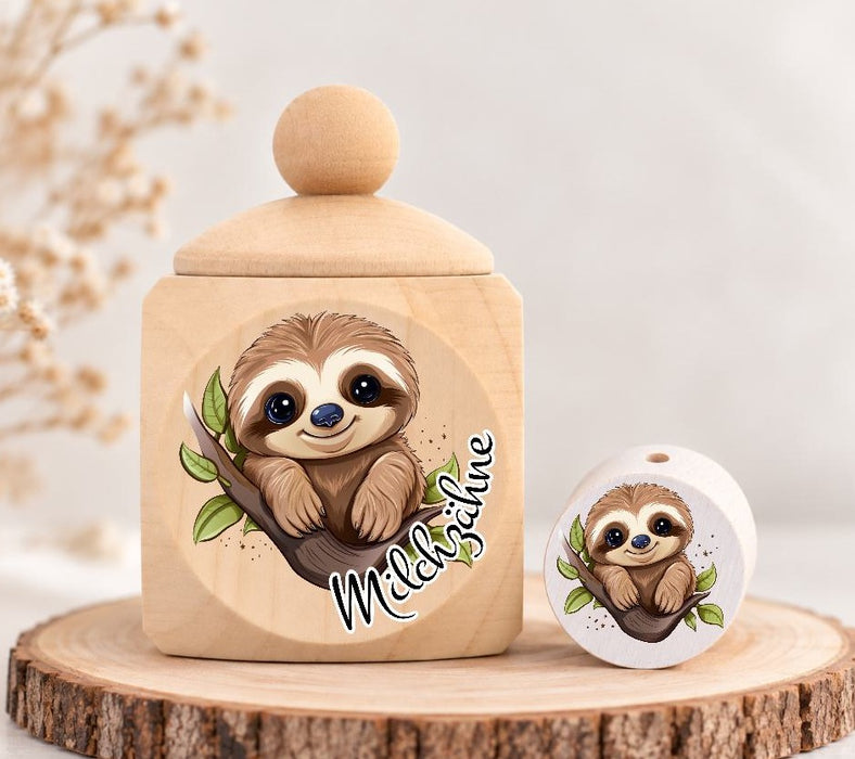 Milchzahndose Faultier Holz mit Motivscheibe | DIY & Kreativbedarf 6 x 4cm Zahndose | CreativMade .