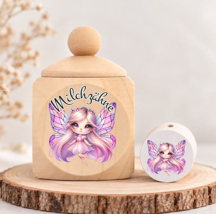Milchzahndose Fee Holz mit Motivscheibe | DIY & Kreativbedarf 6 x 4cm Zahndose | CreativMade .