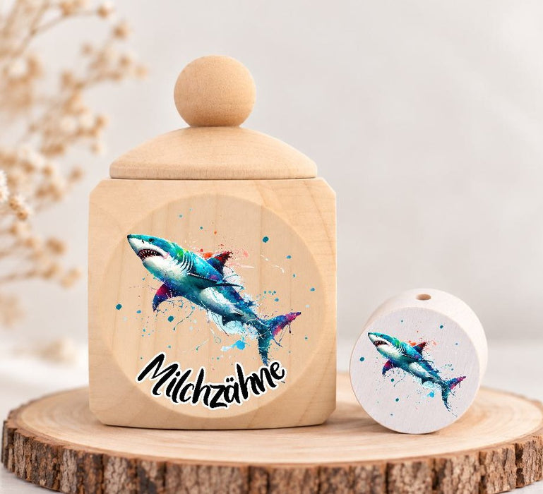 Milchzahndose Hai Holz mit Motivscheibe | DIY & Kreativbedarf 6 x 4cm Zahndose | CreativMade .