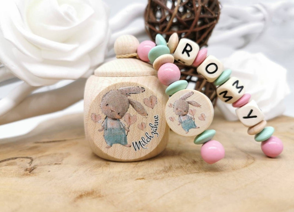 Milchzahndose Hase Mädchen personalisierte Zahndose mit Namen - CreativMade
