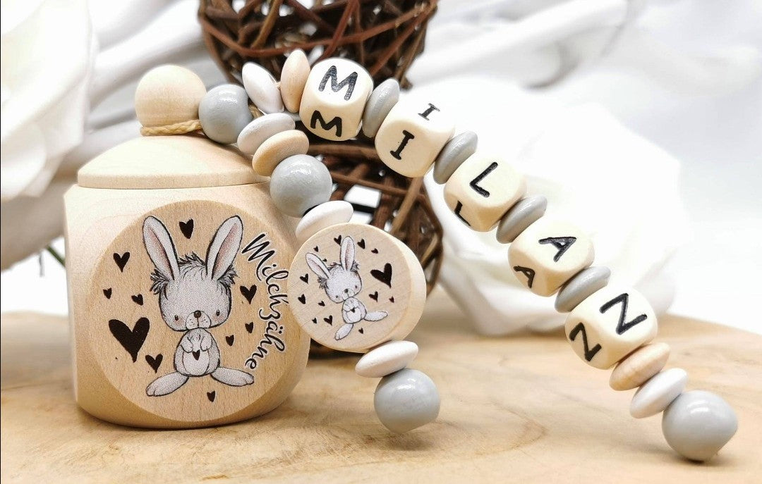 Milchzahndose Hase Mädchen personalisierte Zahndose mit Namen - CreativMade