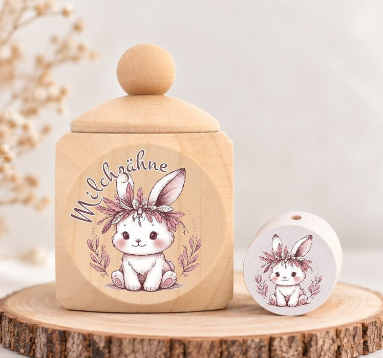 Milchzahndose Hase Holz mit Motivscheibe | DIY & Kreativbedarf 6 x 4cm Zahndose | CreativMade .