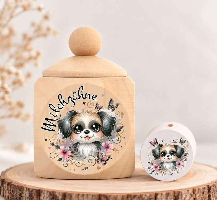 Milchzahndose Hund Holz mit Motivscheibe | DIY & Kreativbedarf 6 x 4cm Zahndose | CreativMade .