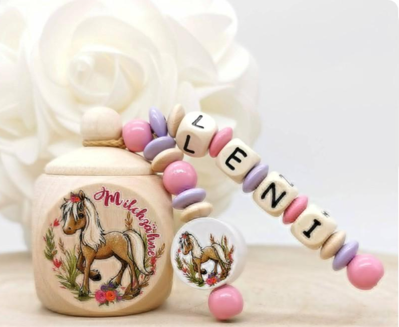 Personalisierte Milchzahndose Pferd Mädchen mit Name Zahndose 