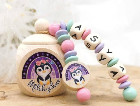 Milchzahndose Pinguin Mädchen personalisierte Zahndose mit Namen - CreativMade