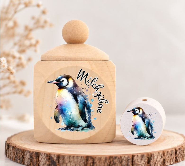 Milchzahndose Pinguin Holz mit Motivscheibe | DIY & Kreativbedarf 6 x 4cm Zahndose - CreativMade