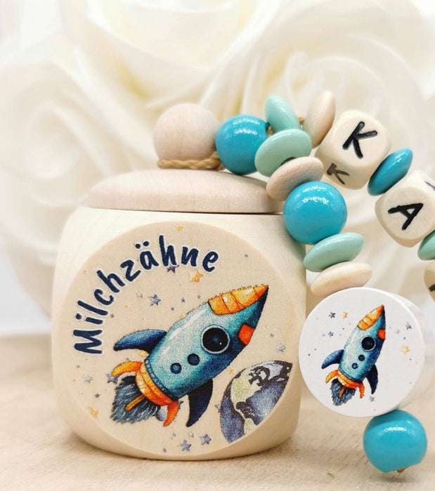 Milchzahndose Rakete Jungen personalisierte Zahndose mit Namen - CreativMade