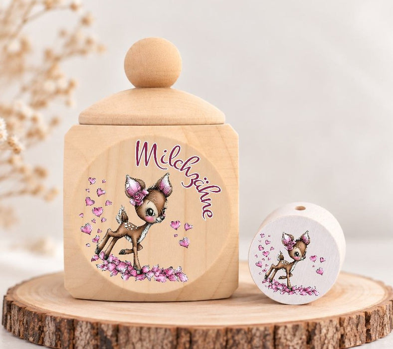 Milchzahndose Reh Holz mit Motivscheibe | DIY & Kreativbedarf 6 x 4cm Zahndose - CreativMade