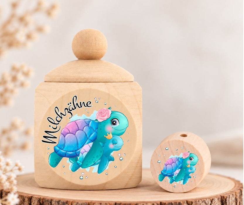 Milchzahndose Schildkröte Holz mit Motivscheibe | DIY & Kreativbedarf 6 x 4cm Zahndose | CreativMade .