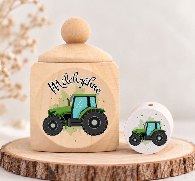 Milchzahndose Traktor Holz mit Motivscheibe | DIY & Kreativbedarf 6 x 4cm Zahndose - CreativMade