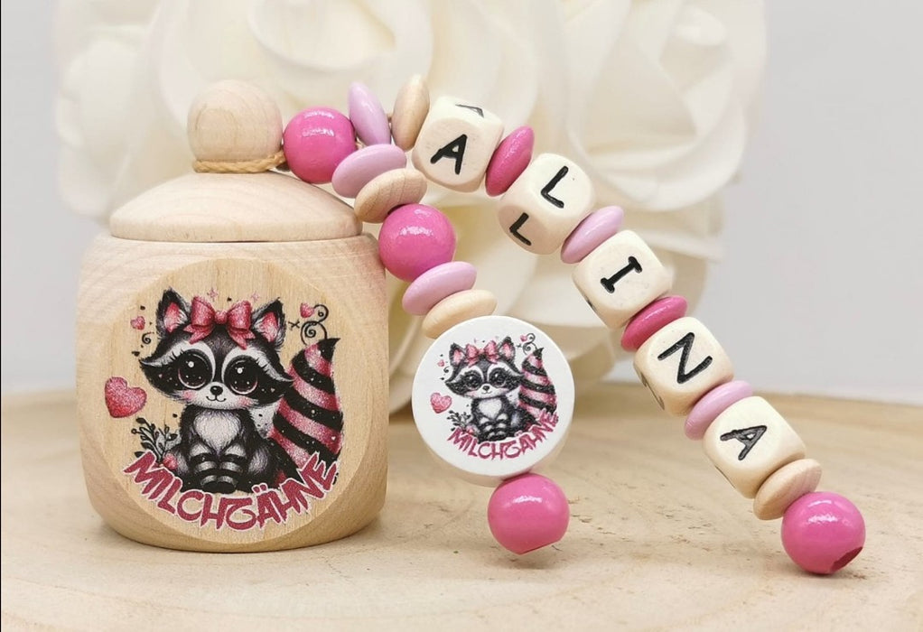 Milchzahndose Waschbär Mädchen personalisierte Zahndose mit Namen - CreativMade