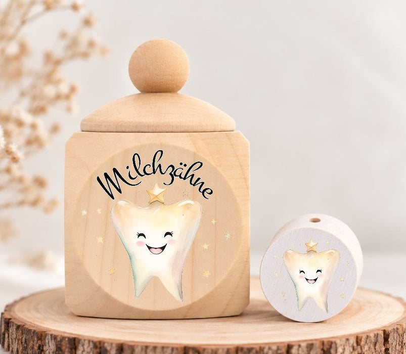 Milchzahndose Zahn Holz mit Motivscheibe | DIY & Kreativbedarf 6 x 4cm Zahndose | CreativMade .