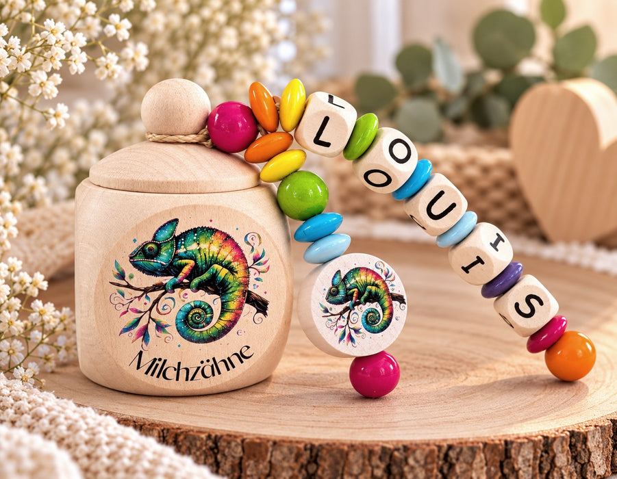 Milchzahndose personalisiert mit Namen Chamäleon Jungen & Mädchen Zahndose mit Namen | CreativMade .