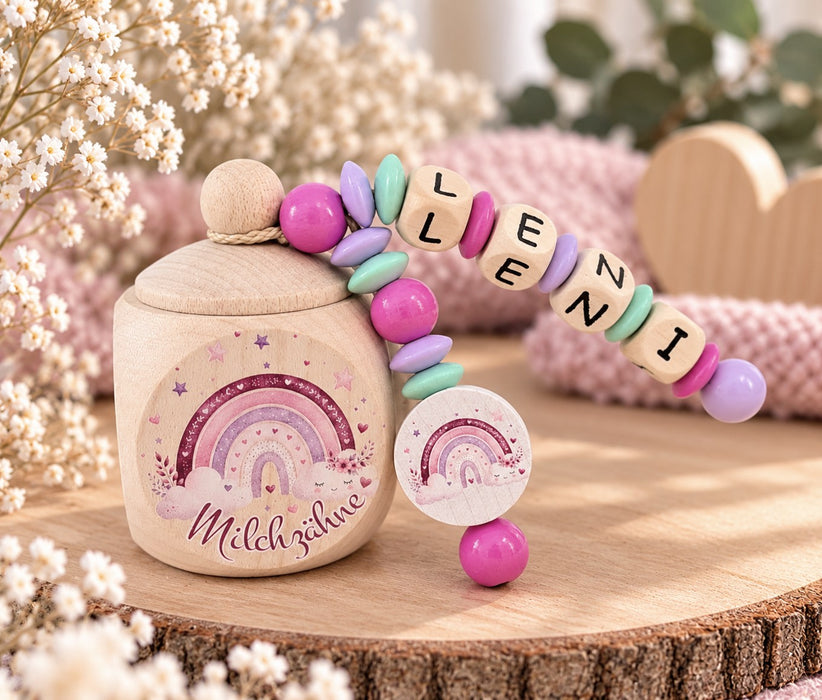 Milchzahndose personalisiert mit Namen Regenbogen Mädchen Zahndose mit Namen | CreativMade .