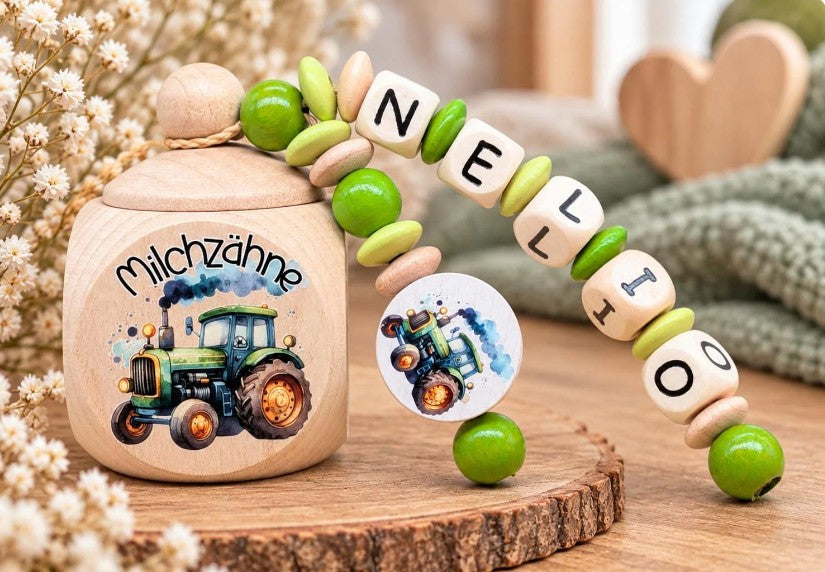 Milchzahndose personalisiert mit Namen Traktor Jungen Zahndose mit Namen | CreativMade .