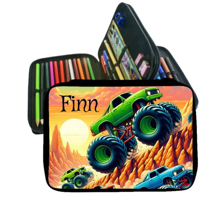 Personalisiertes Federmäppchen mit Name Monstertruck Junge Geschenk Einschulung Federmappe Federpenal - CreativMade