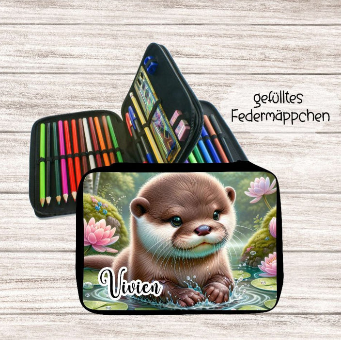 Personalisiertes Federmäppchen mit Name Otter Mädchen Geschenk Einschulung Federmappe Federpenal - CreativMade