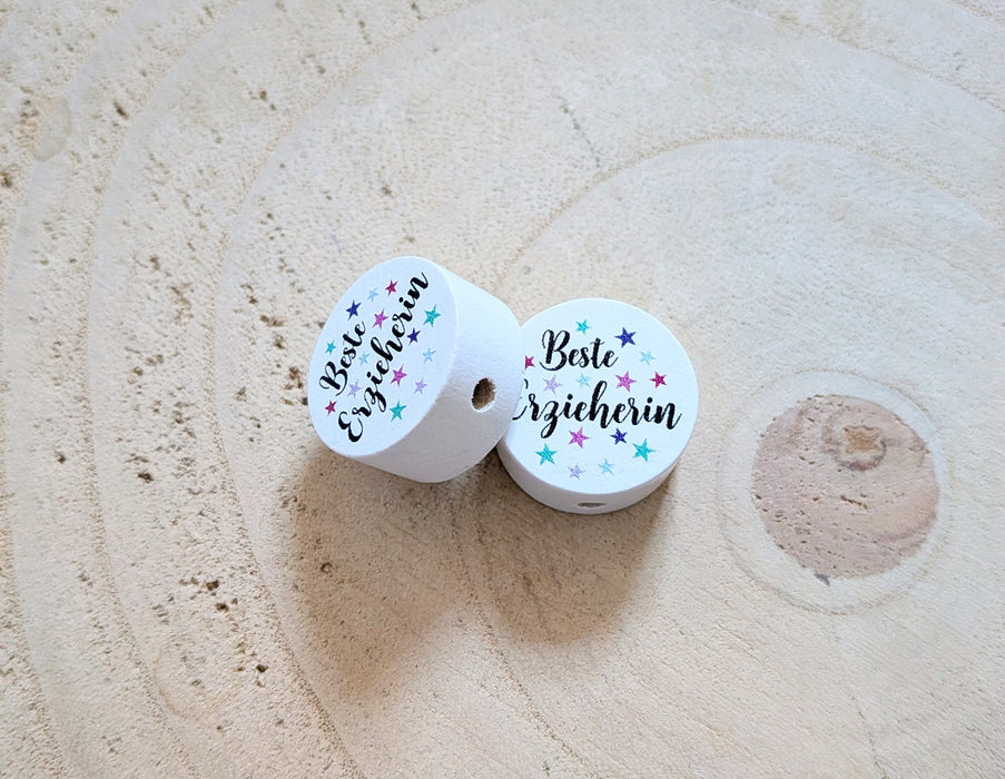 Motivperle & Motivscheibe aus Holz beste Erzieherin – Bastelmaterial für Schnullerketten, Anhänger & kreative DIY-Ideen - CreativMade 