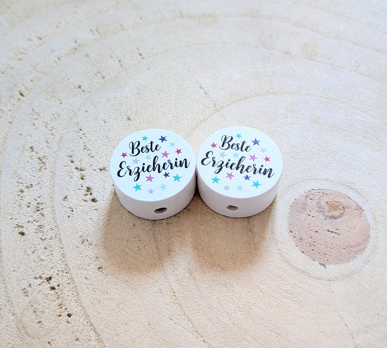 Motivperle & Motivscheibe aus Holz beste Erzieherin – Bastelmaterial für Schnullerketten, Anhänger & kreative DIY-Ideen - CreativMade 