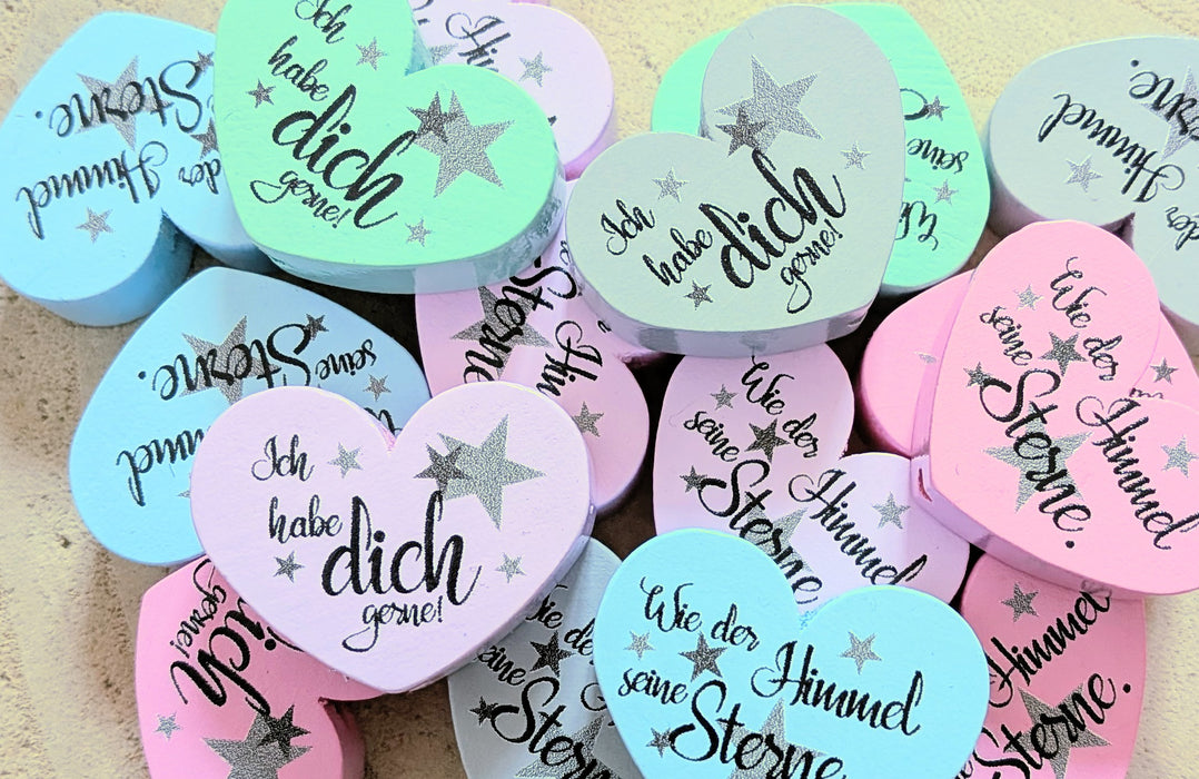 Motivperle & Motivscheibe aus Holz beste Herz Wendemotiv  – Bastelmaterial für Schnullerketten, Anhänger & kreative DIY-Ideen - CreativMade 