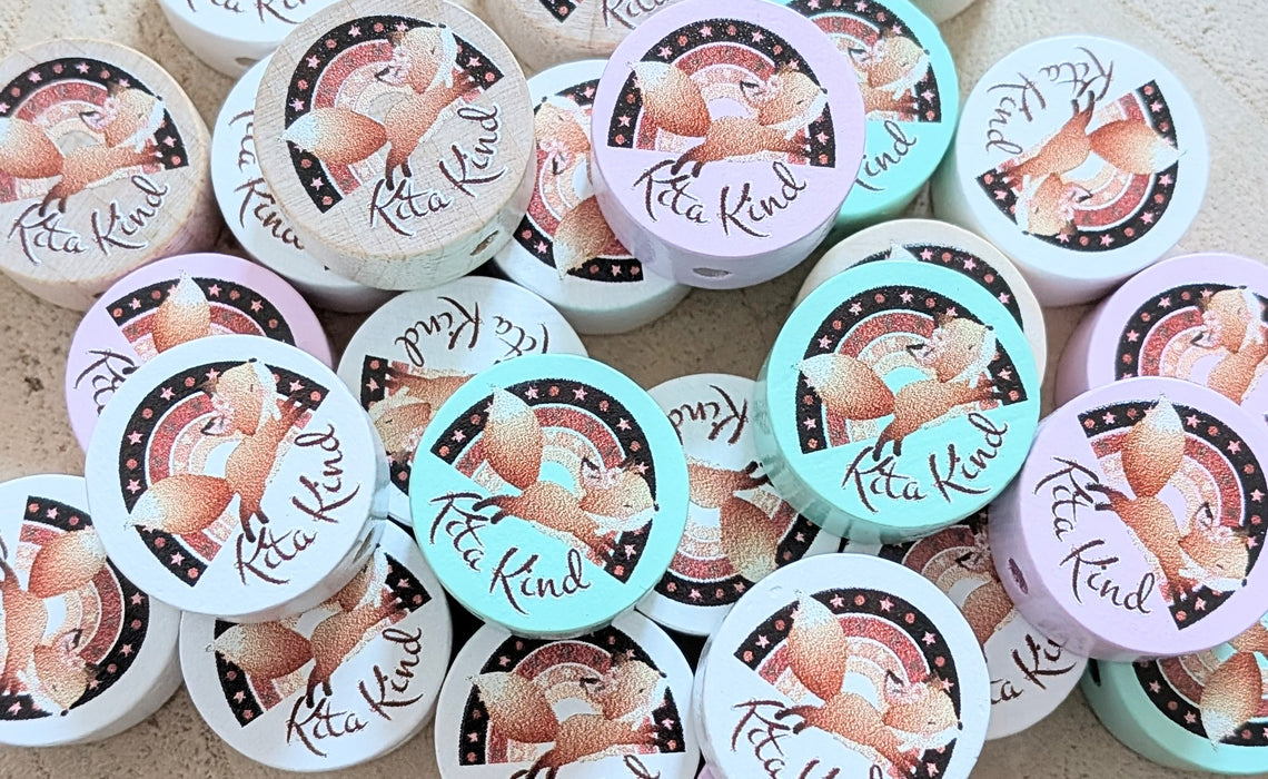 Motivperle & Motivscheibe aus Holz Kita Kind Fuchs – Bastelmaterial für Schnullerketten, Anhänger & kreative DIY-Ideen - CreativMade 