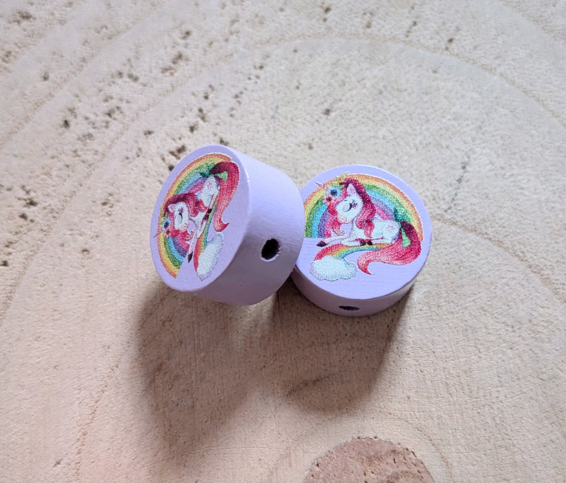 Motivperle & Motivscheibe aus Holz Regenbogen Einhorn– Bastelmaterial für Schnullerketten, Anhänger & kreative DIY-Ideen - CreativMade 