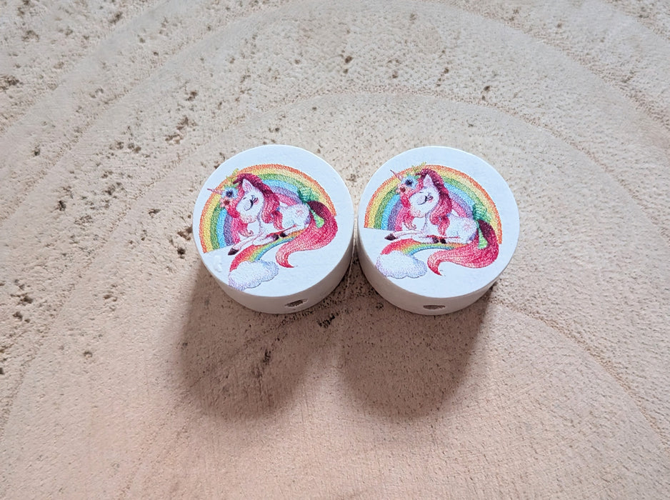 Motivperle & Motivscheibe aus Holz Regenbogen Einhorn– Bastelmaterial für Schnullerketten, Anhänger & kreative DIY-Ideen - CreativMade 