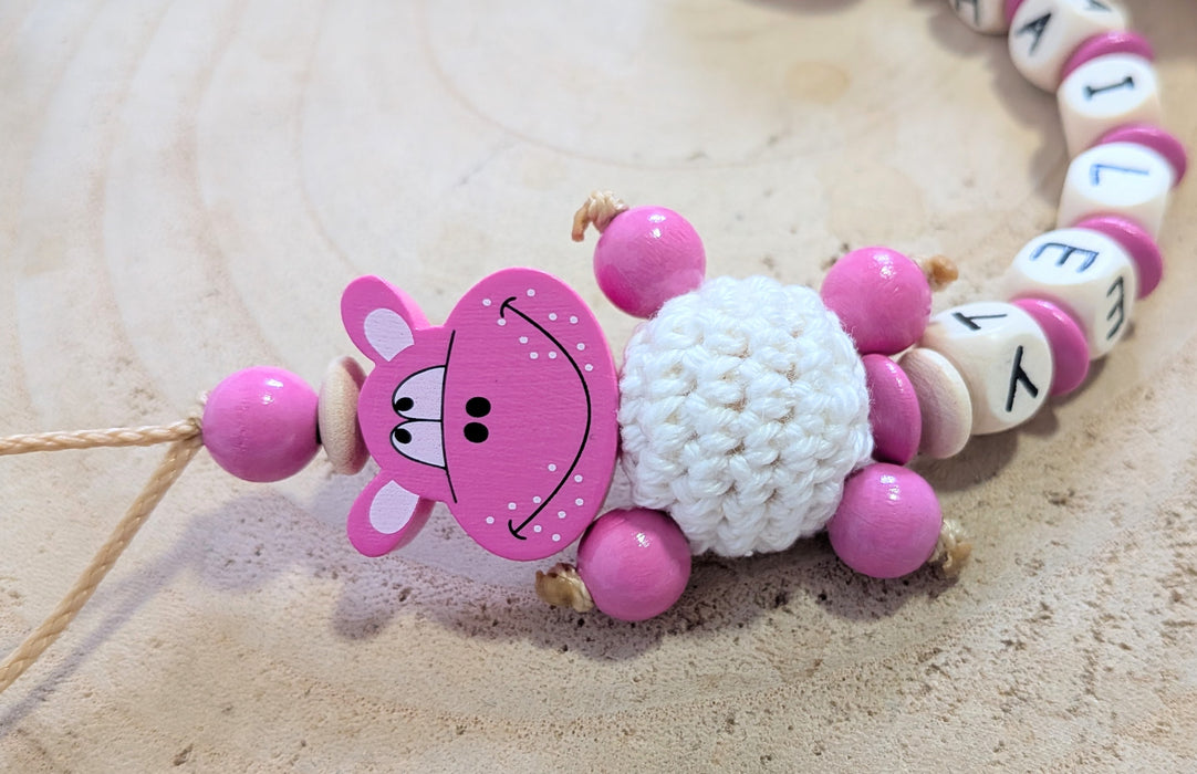 Schnullerkette mit Namen Hippo Mädchen Geschenk zur Geburt oder Taufe - CreativMade 