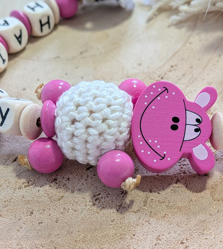 Schnullerkette mit Namen Hippo Mädchen Geschenk zur Geburt oder Taufe - CreativMade 